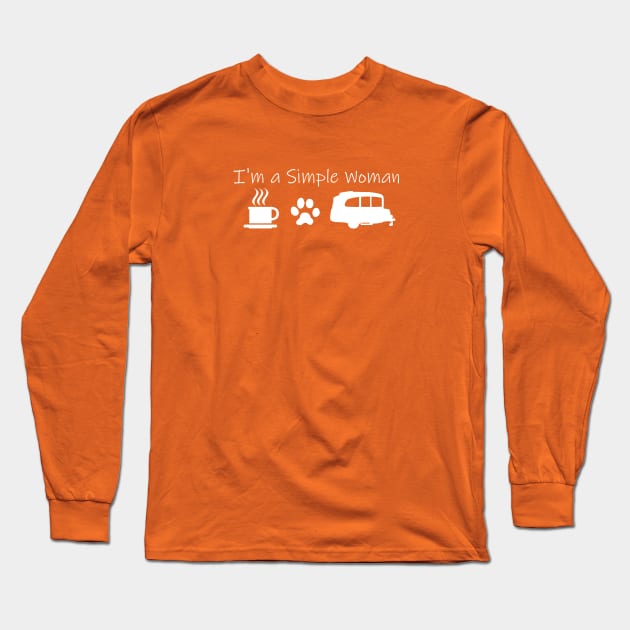 Airstream Basecamp "I'm a Simple Woman" - Coffee, Cats & Basecamp T-Shirt (White Imprint) T-Shirt Long Sleeve T-Shirt by dinarippercreations
